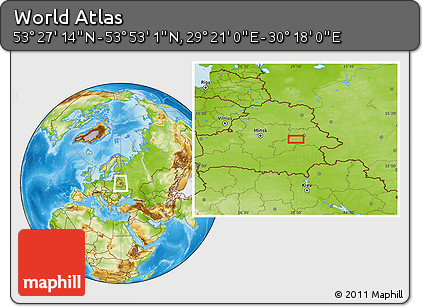 Physical Location Map of the Area around 53° 40' 8" N, 29° 49' 30" E