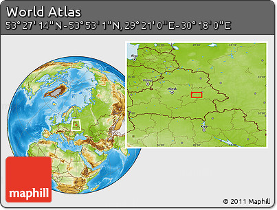Physical Location Map of the Area around 53° 40' 8" N, 29° 49' 30" E
