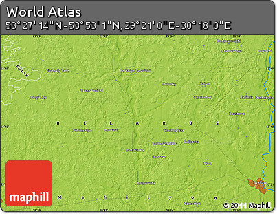 Physical Map of the Area around 53° 40' 8" N, 29° 49' 30" E