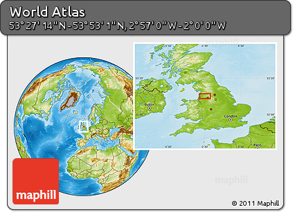 Physical Location Map of the Area around 53° 40' 8" N, 2° 28' 30" W