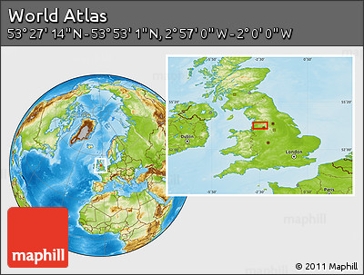Physical Location Map of the Area around 53° 40' 8" N, 2° 28' 30" W