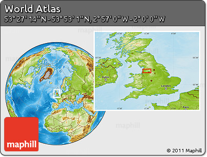 Physical Location Map of the Area around 53° 40' 8" N, 2° 28' 30" W