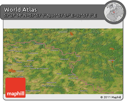Satellite 3D Map of the Area around 53° 40' 8" N, 32° 22' 30" E