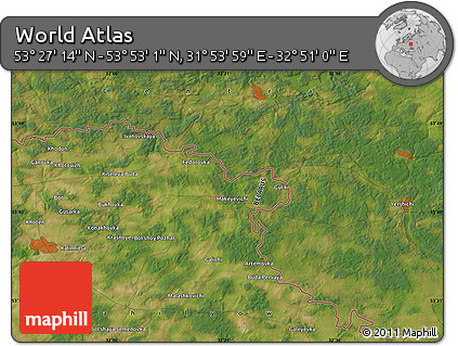 Satellite Map of the Area around 53° 40' 8" N, 32° 22' 30" E