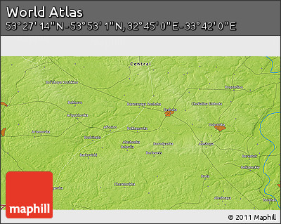 Physical 3D Map of the Area around 53° 40' 8" N, 33° 13' 30" E