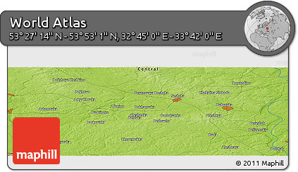 Physical Panoramic Map of the Area around 53° 40' 8" N, 33° 13' 30" E