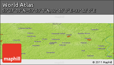 Physical Panoramic Map of the Area around 53° 40' 8" N, 33° 13' 30" E