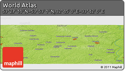 Physical Panoramic Map of the Area around 53° 40' 8" N, 33° 13' 30" E