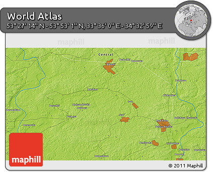 Physical 3D Map of the Area around 53° 40' 8" N, 34° 4' 30" E