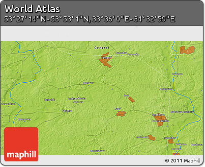 Physical 3D Map of the Area around 53° 40' 8" N, 34° 4' 30" E