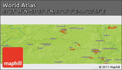 Physical Panoramic Map of the Area around 53° 40' 8" N, 34° 4' 30" E