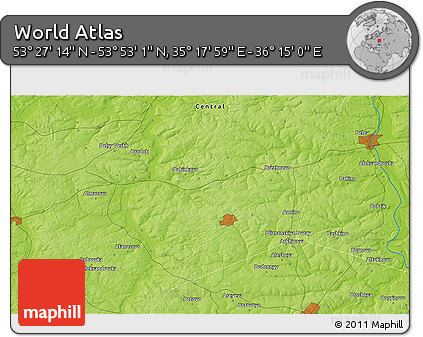 Physical 3D Map of the Area around 53° 40' 8" N, 35° 46' 29" E