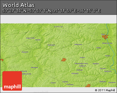 Physical 3D Map of the Area around 53° 40' 8" N, 35° 46' 29" E