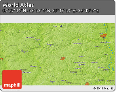 Physical 3D Map of the Area around 53° 40' 8" N, 35° 46' 29" E