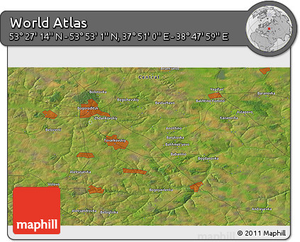 Satellite 3D Map of the Area around 53° 40' 8" N, 38° 19' 30" E