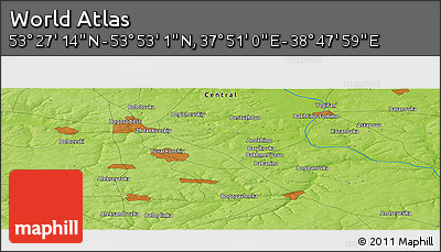 Physical Panoramic Map of the Area around 53° 40' 8" N, 38° 19' 30" E
