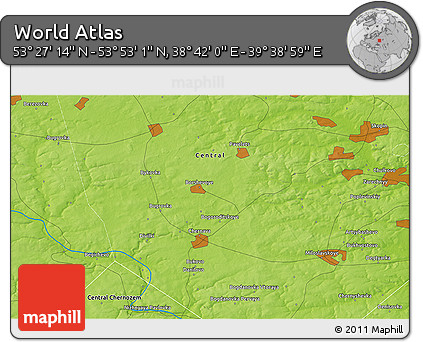 Physical 3D Map of the Area around 53° 40' 8" N, 39° 10' 29" E