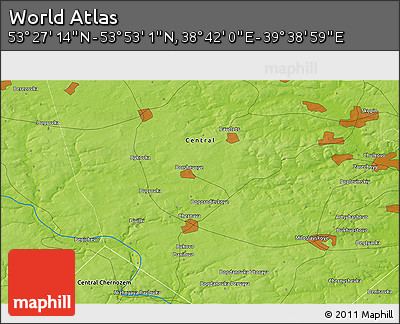 Physical 3D Map of the Area around 53° 40' 8" N, 39° 10' 29" E