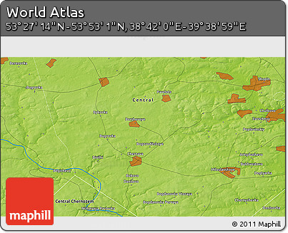 Physical 3D Map of the Area around 53° 40' 8" N, 39° 10' 29" E