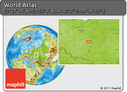 Physical Location Map of the Area around 53° 40' 8" N, 39° 10' 29" E