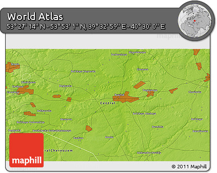 Physical 3D Map of the Area around 53° 40' 8" N, 40° 1' 29" E