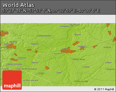 Physical 3D Map of the Area around 53° 40' 8" N, 40° 1' 29" E