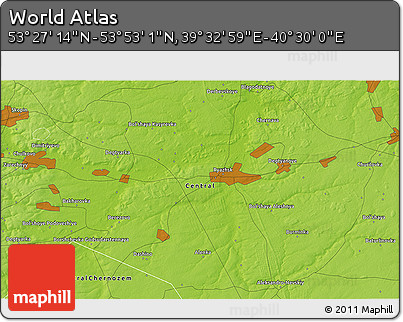 Physical 3D Map of the Area around 53° 40' 8" N, 40° 1' 29" E
