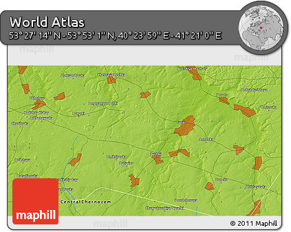 Physical 3D Map of the Area around 53° 40' 8" N, 40° 52' 30" E