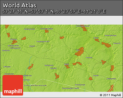 Physical 3D Map of the Area around 53° 40' 8" N, 40° 52' 30" E