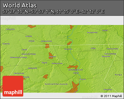 Physical 3D Map of the Area around 53° 40' 8" N, 41° 43' 30" E