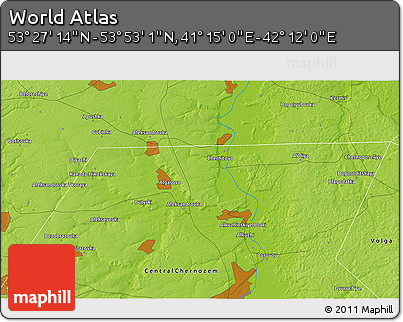 Physical 3D Map of the Area around 53° 40' 8" N, 41° 43' 30" E
