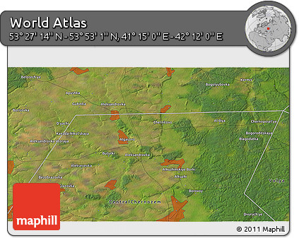 Satellite 3D Map of the Area around 53° 40' 8" N, 41° 43' 30" E
