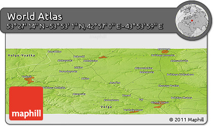 Physical Panoramic Map of the Area around 53° 40' 8" N, 43° 25' 29" E
