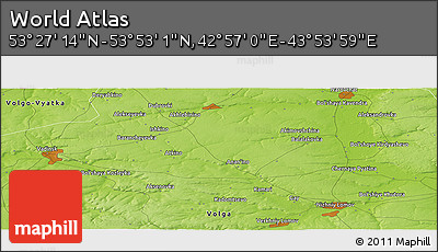Physical Panoramic Map of the Area around 53° 40' 8" N, 43° 25' 29" E