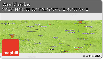 Physical Panoramic Map of the Area around 53° 40' 8" N, 43° 25' 29" E