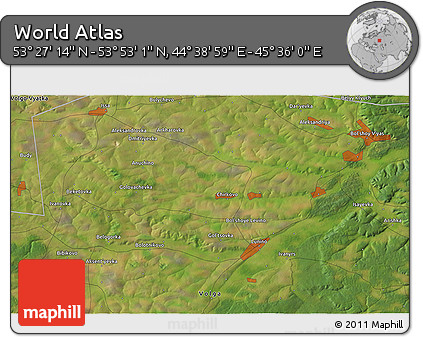 Satellite 3D Map of the Area around 53° 40' 8" N, 45° 7' 30" E