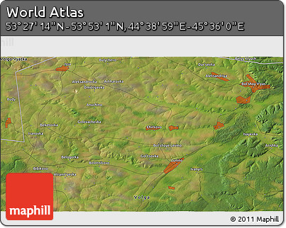 Satellite 3D Map of the Area around 53° 40' 8" N, 45° 7' 30" E