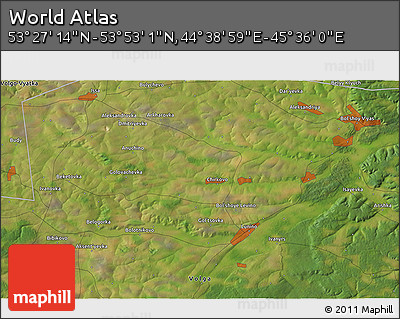 Satellite 3D Map of the Area around 53° 40' 8" N, 45° 7' 30" E