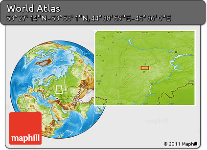 Physical Location Map of the Area around 53° 40' 8" N, 45° 7' 30" E