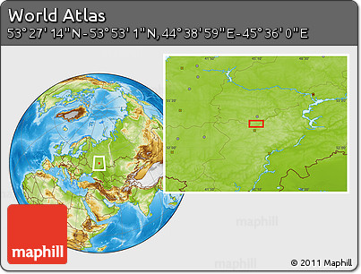 Physical Location Map of the Area around 53° 40' 8" N, 45° 7' 30" E