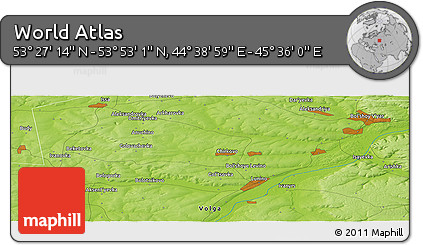 Physical Panoramic Map of the Area around 53° 40' 8" N, 45° 7' 30" E