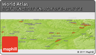 Physical Panoramic Map of the Area around 53° 40' 8" N, 45° 7' 30" E
