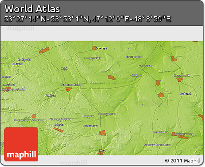 Physical 3D Map of the Area around 53° 40' 8" N, 47° 40' 29" E