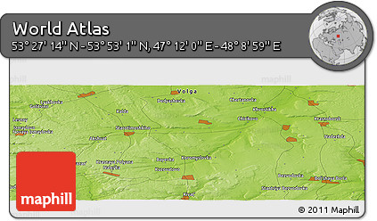 Physical Panoramic Map of the Area around 53° 40' 8" N, 47° 40' 29" E