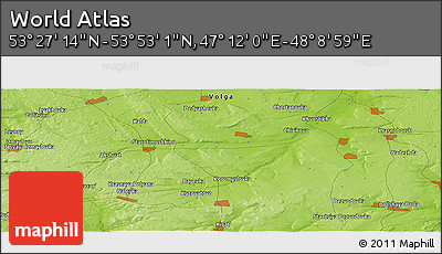 Physical Panoramic Map of the Area around 53° 40' 8" N, 47° 40' 29" E