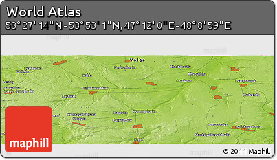 Physical Panoramic Map of the Area around 53° 40' 8" N, 47° 40' 29" E
