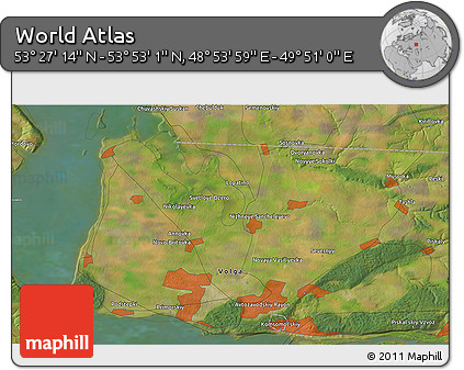 Satellite 3D Map of the Area around 53° 40' 8" N, 49° 22' 30" E