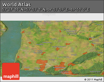 Satellite 3D Map of the Area around 53° 40' 8" N, 49° 22' 30" E