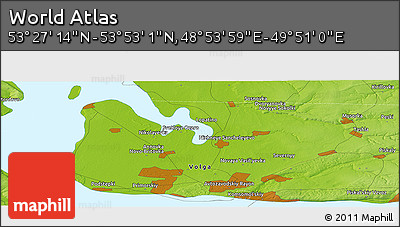 Physical Panoramic Map of the Area around 53° 40' 8" N, 49° 22' 30" E