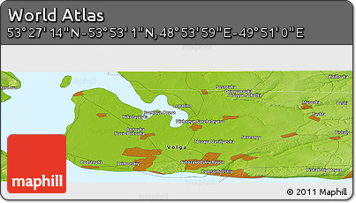 Physical Panoramic Map of the Area around 53° 40' 8" N, 49° 22' 30" E
